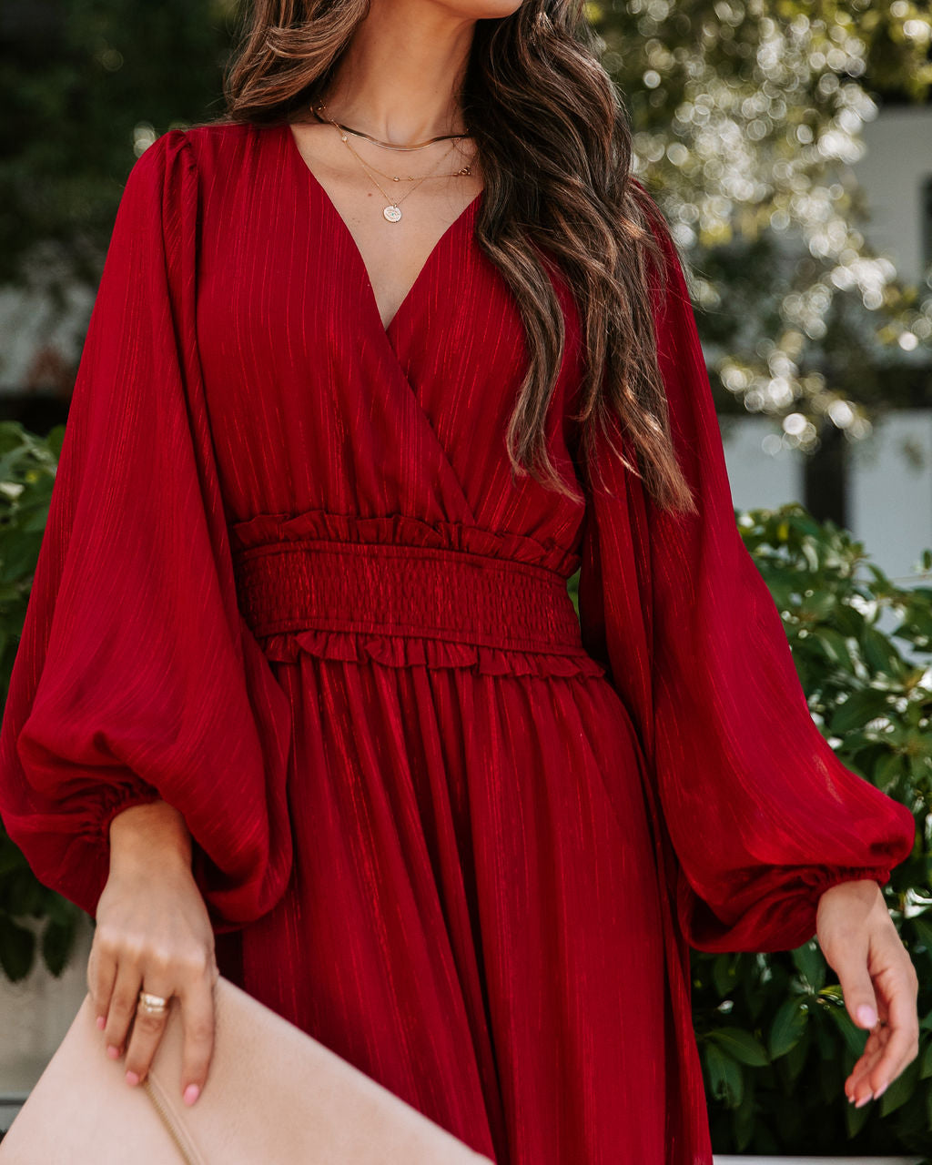 This Thing Called Love Smocked Balloon Sleeve Maxi Dress - Burgundy