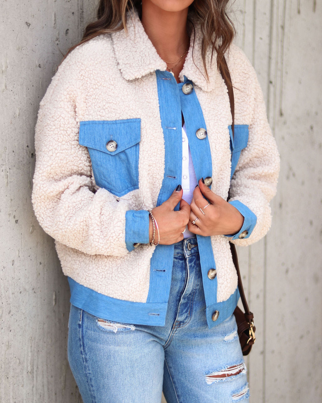 Yes Girl Pocketed Teddy Jacket - Cream