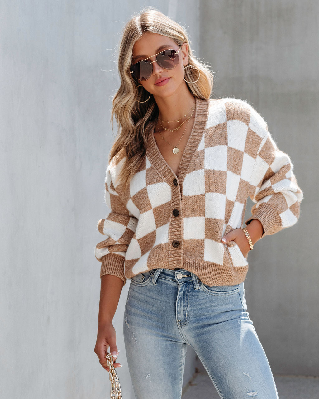 Checkmate Pocketed Knit Cardigan