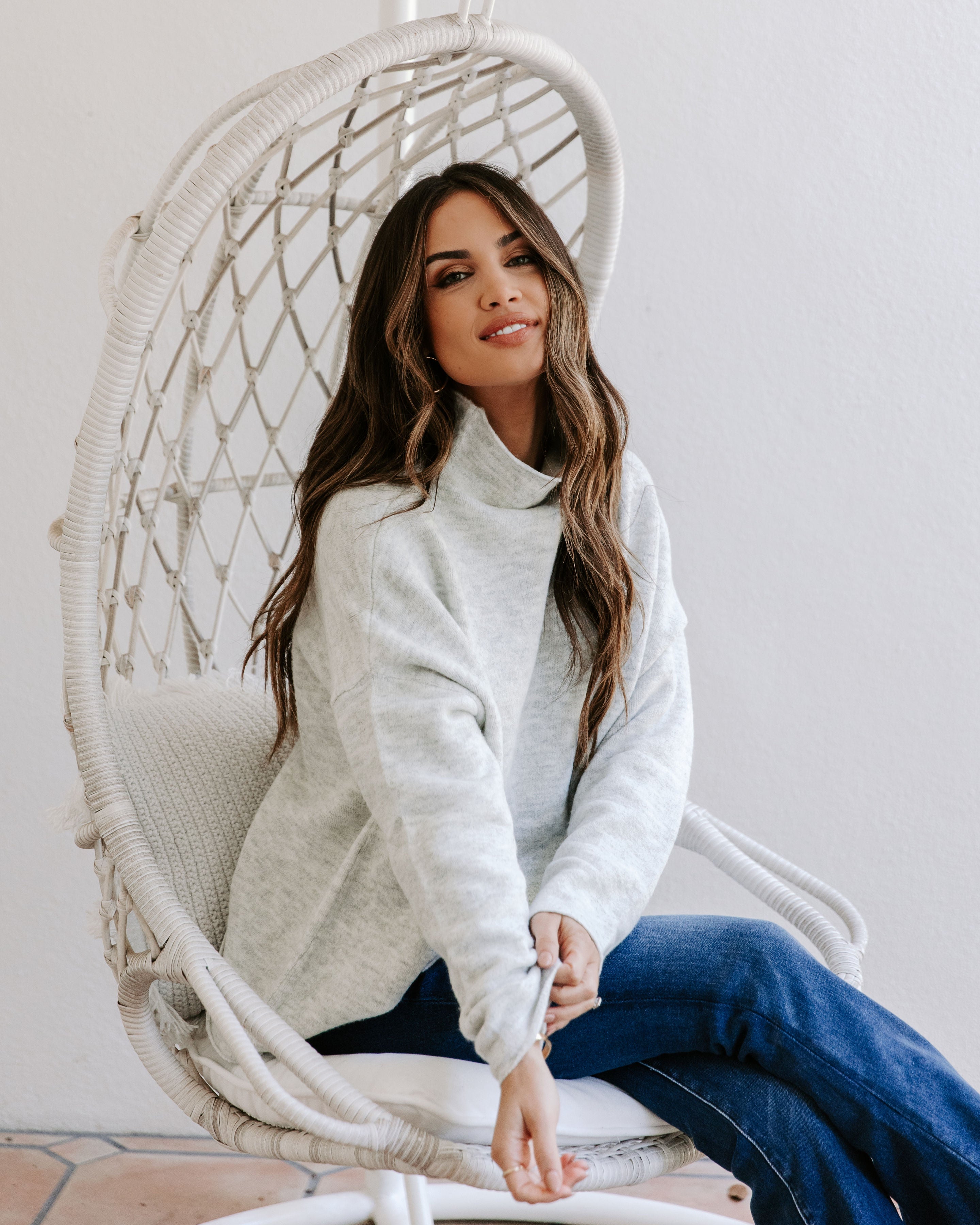 Cozy Fall Breeze Mock Knit Pullover Sweater - Heather Grey