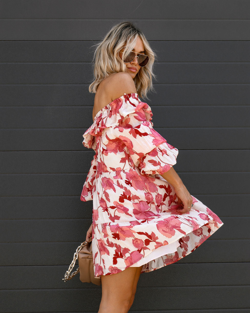 Margaret Floral Ruffle Off The Shoulder Mini Dress