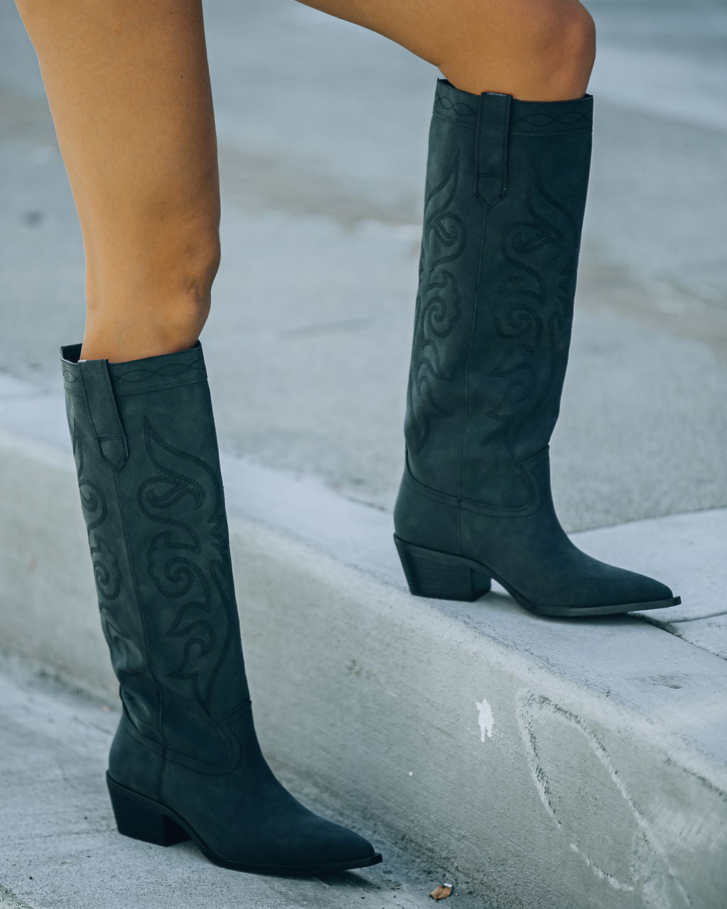 Carolina Western Faux Leather Boots - Black