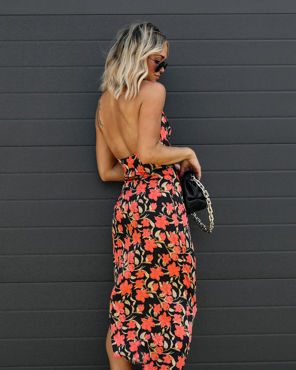 Autumn Bloom Ruched Halter Maxi Dress