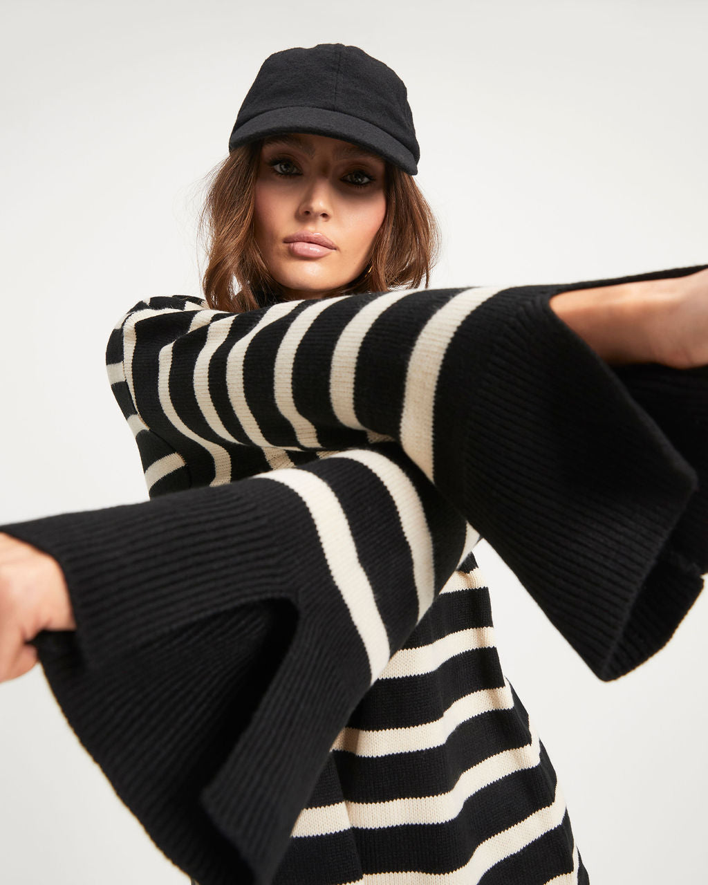 Torres Striped Mock Neck Knit Sweater - Black