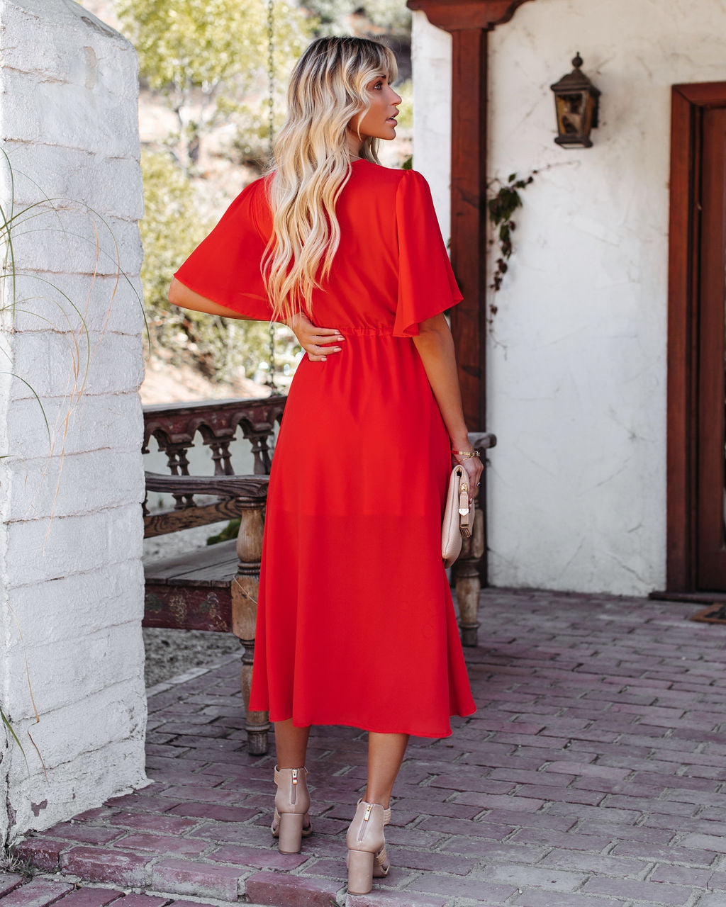 Presidio Embroidered Tassel Midi Dress - Tomato Red - FINAL SALE