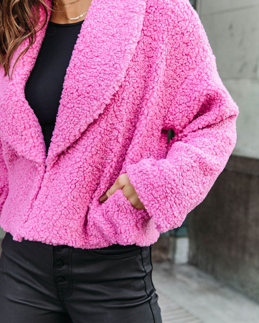 Wednesdays We Wear Pink Teddy Pocketed Jacket