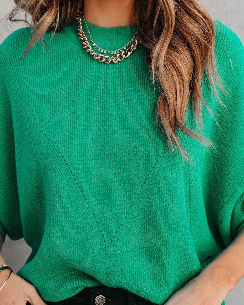 Bold Type Ribbed Pullover Sweater - Green