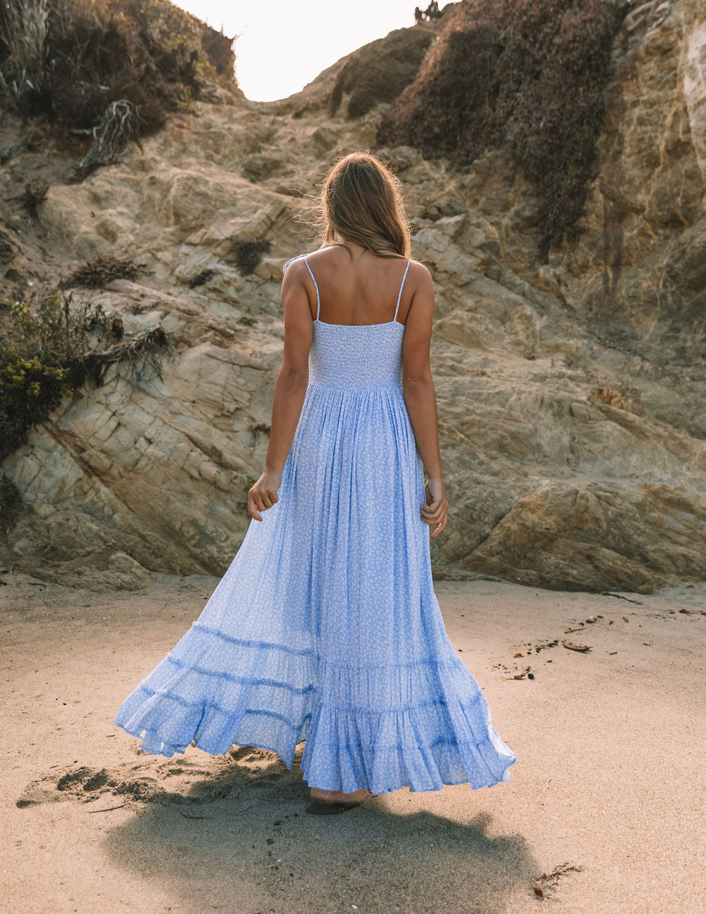 Bradlea Smocked Tassel Tie Maxi Dress - Blue