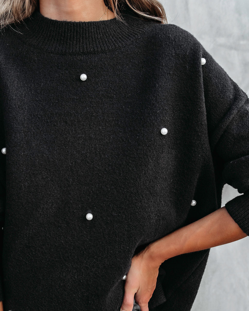 Lady Like Pearl Embellished Knit Pullover Sweater
