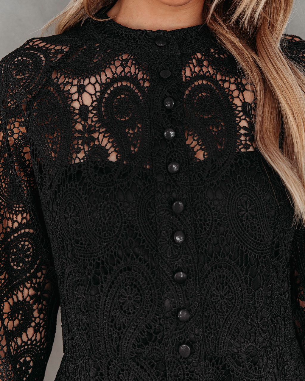 Lila Crochet Lace Mini Dress - Black