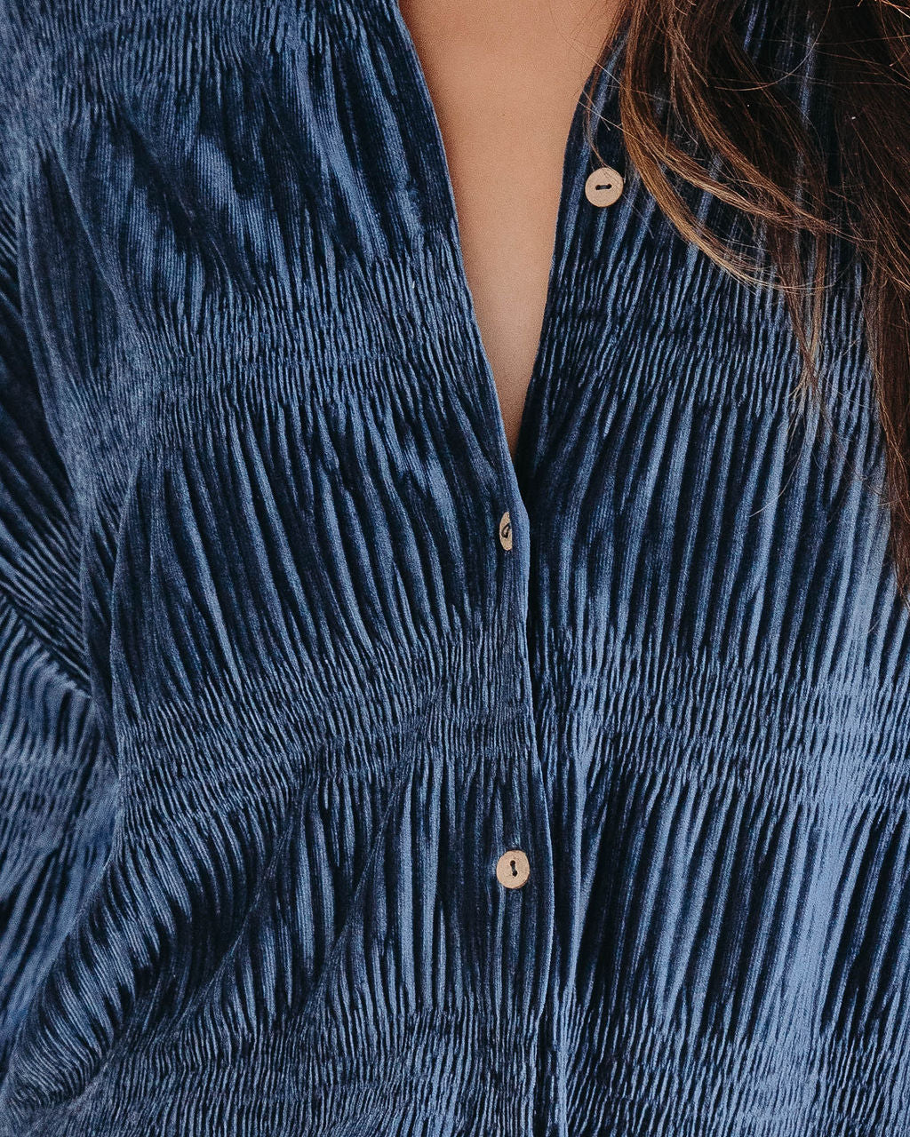 Bette Textured Velvet Button Down Top - Blue