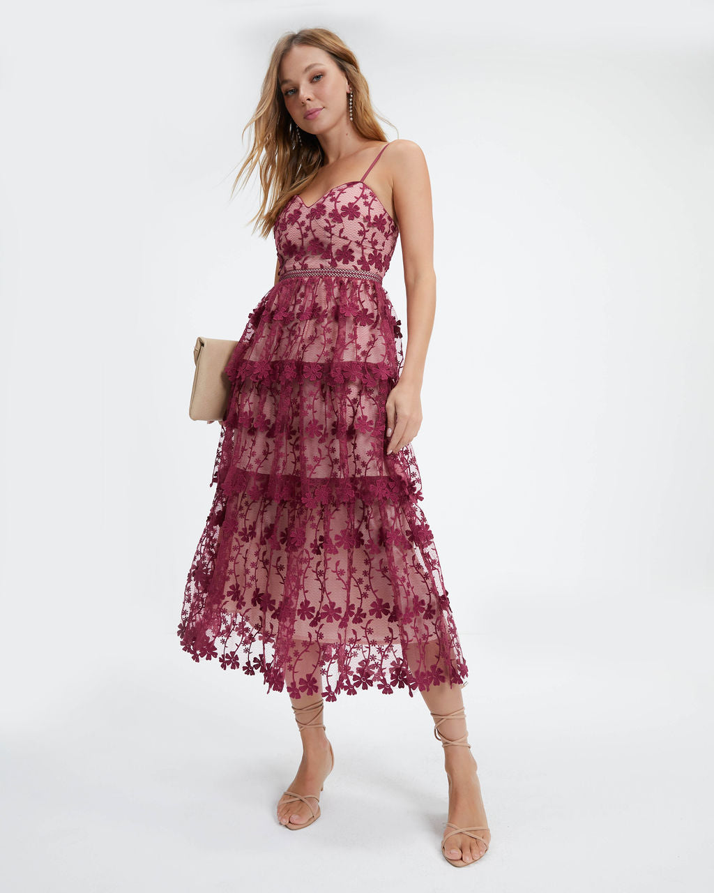 Pascal Tiered Crochet Lace Midi Dress - Wine - FINAL SALE