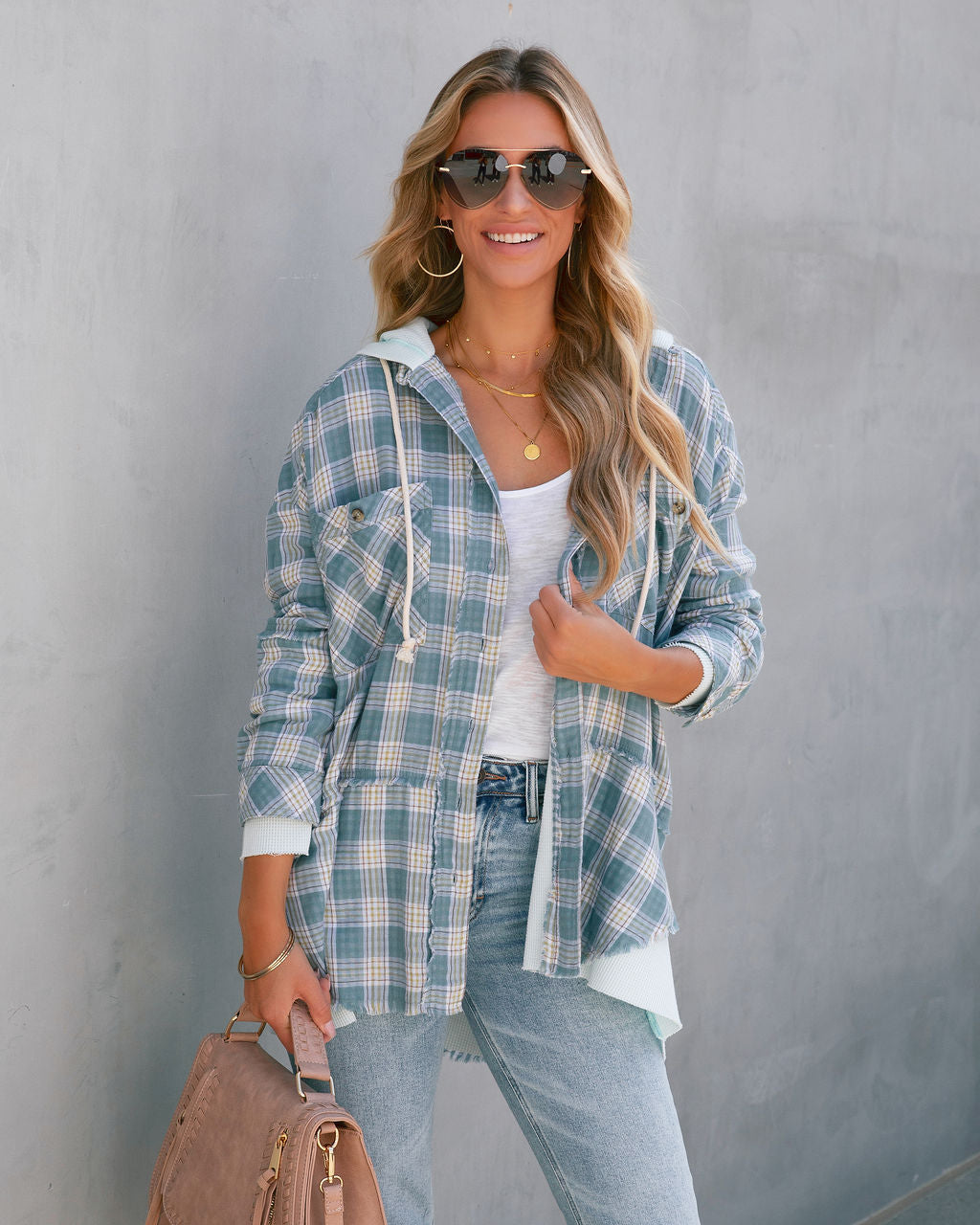 Remy Cotton Frayed Hooded Plaid Top - SALE