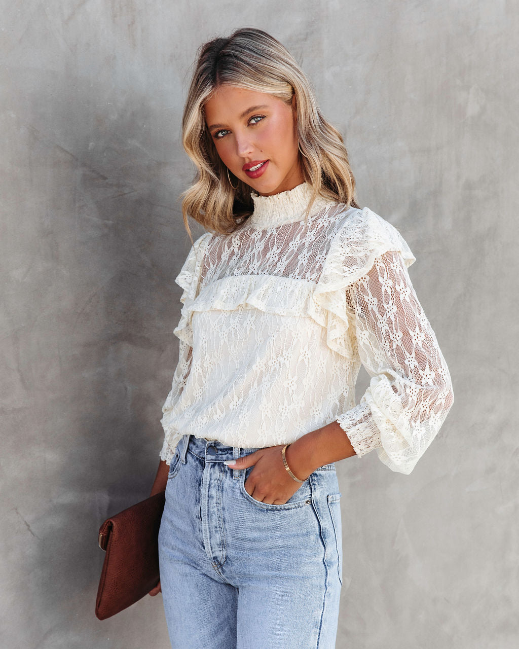 Marie Antoinette Ruffle Lace Top - Cream