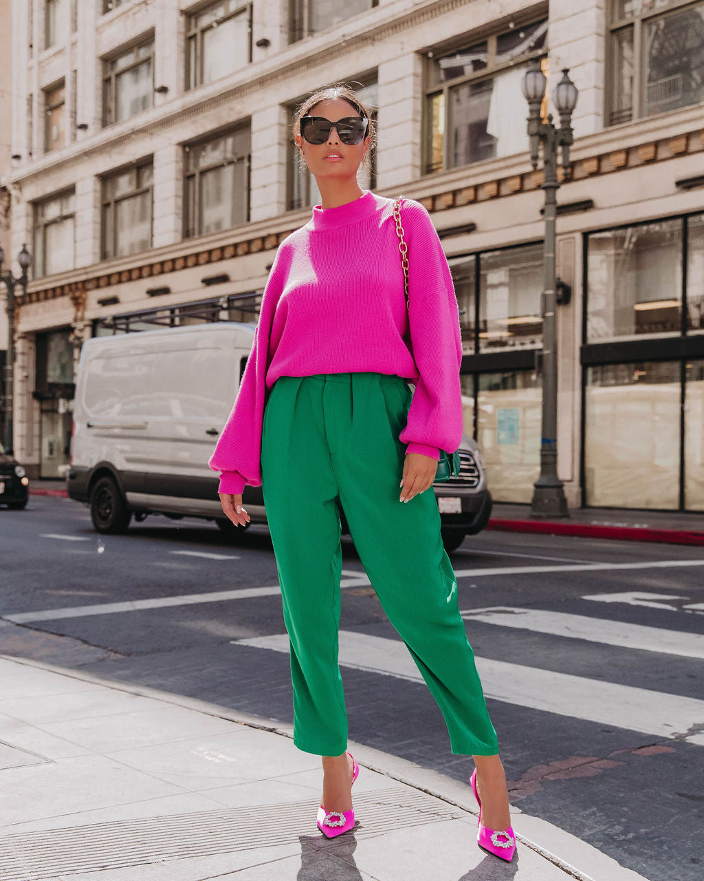 Russ Mock Neck Ribbed Sweater - Fuchsia