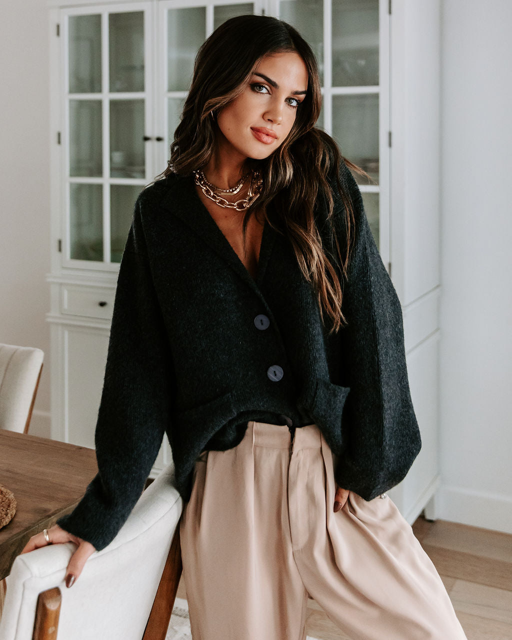 After Dinner Stroll Pocketed Cardigan - Charcoal