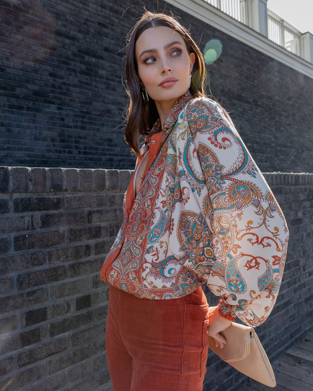 November Skies Printed Balloon Sleeve Top