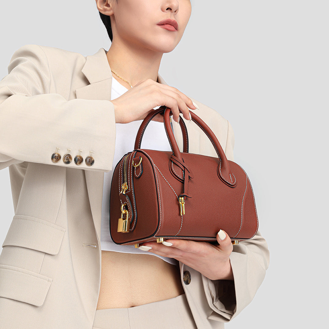 Handmade Reddish Brown SWIFT Leather Boston Tote Bag