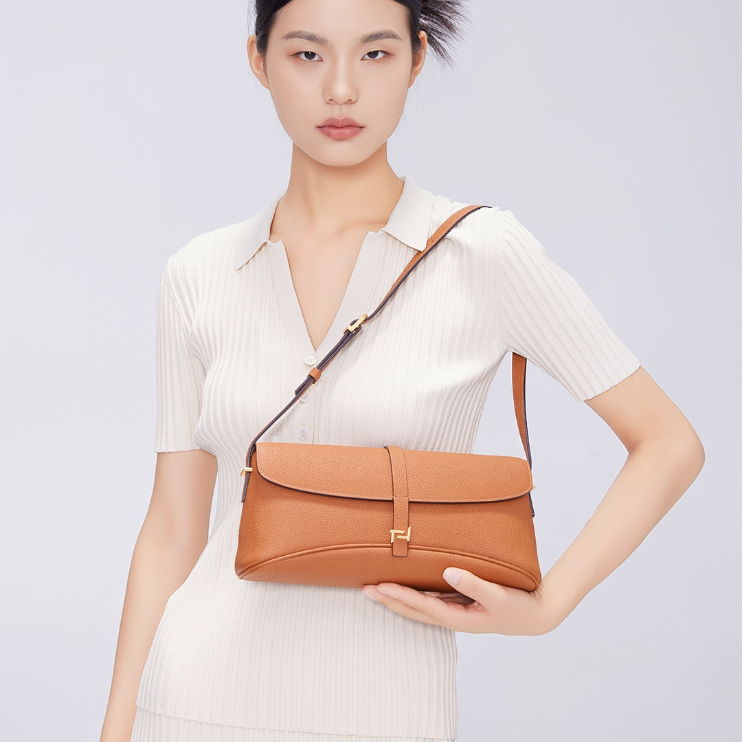 Handmade Gold Brown TOGO Leather Shoulder Bag