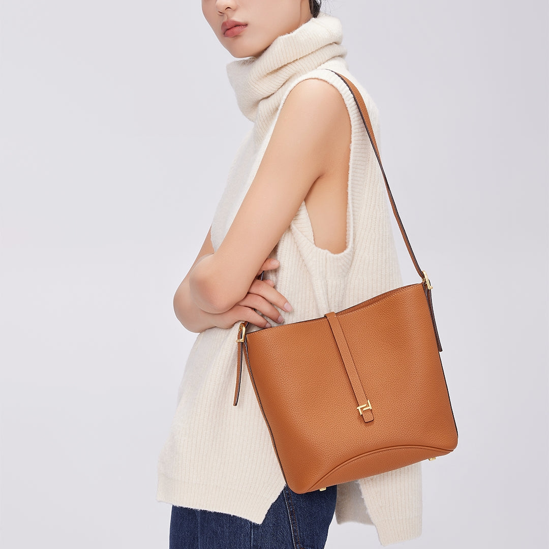Handmade Gold Brown TOGO Leather Bucket Bag