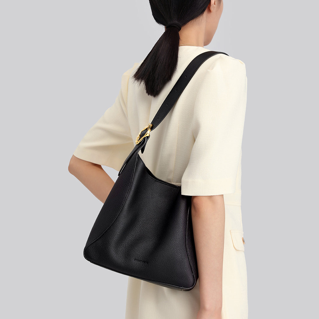 Handmade Black TOGO Leather Shoulder Hobo Bag