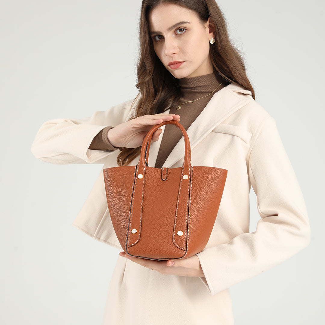 Handmade Gold Brown TOGO Leather Picotin Tote Bag - Small
