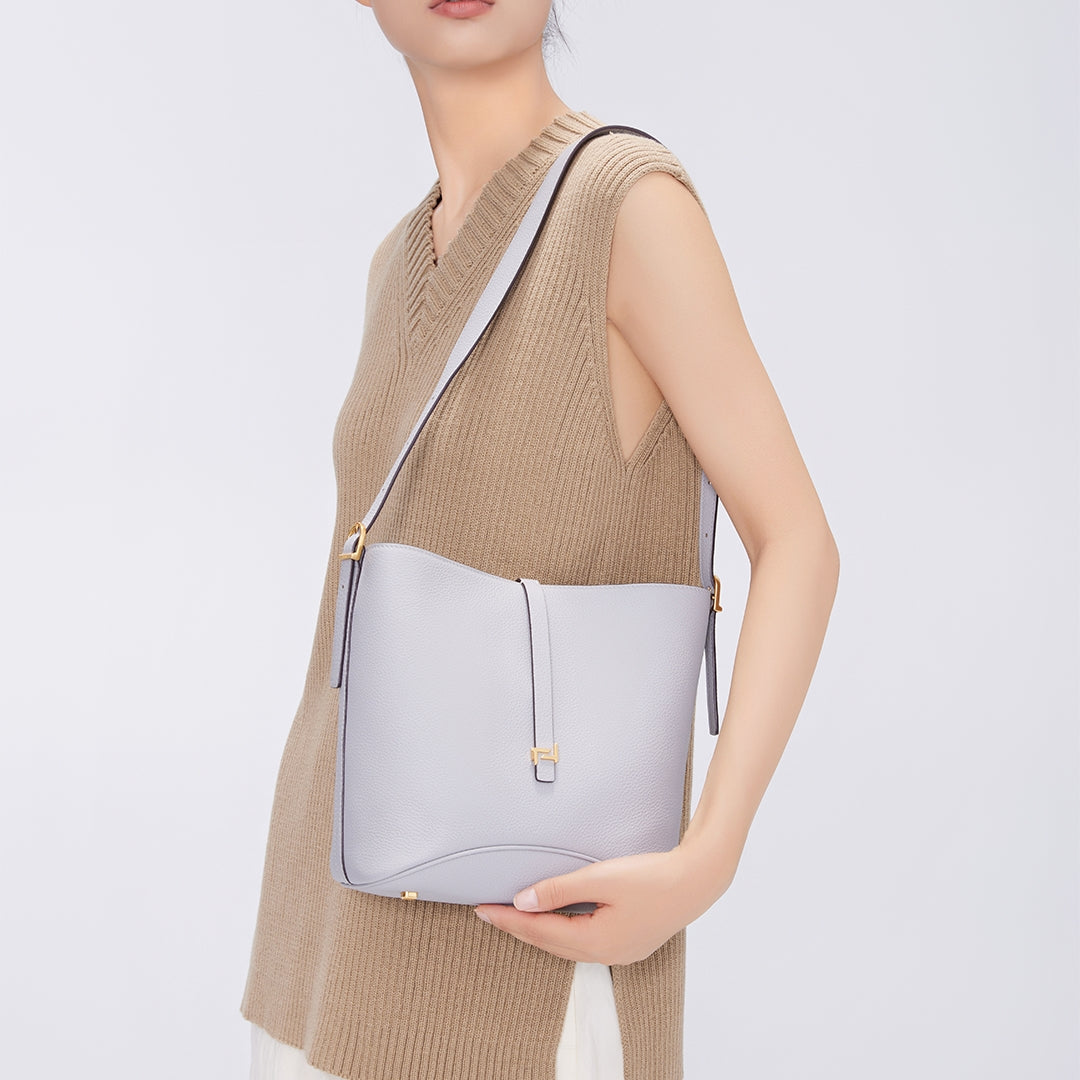 Handmade Gray TOGO Leather Bucket Bag