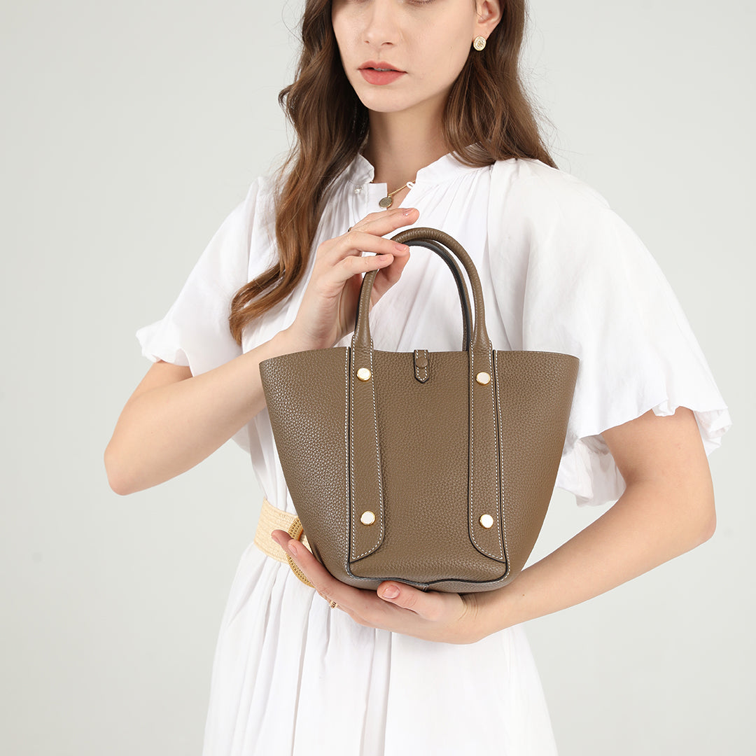 Handmade Etoupe TOGO Leather Picotin Tote Bag - Small
