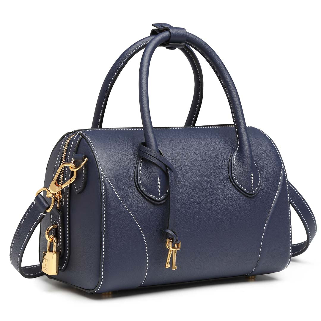 Handmade Blue SWIFT Leather Boston Tote Bag