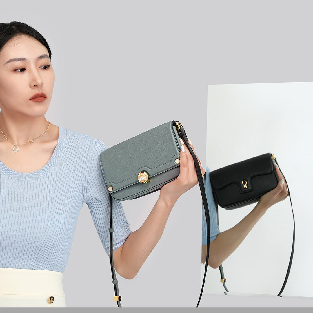 Handmade Blue SWIFT Leather Crossbody Gemini Saddle Bag
