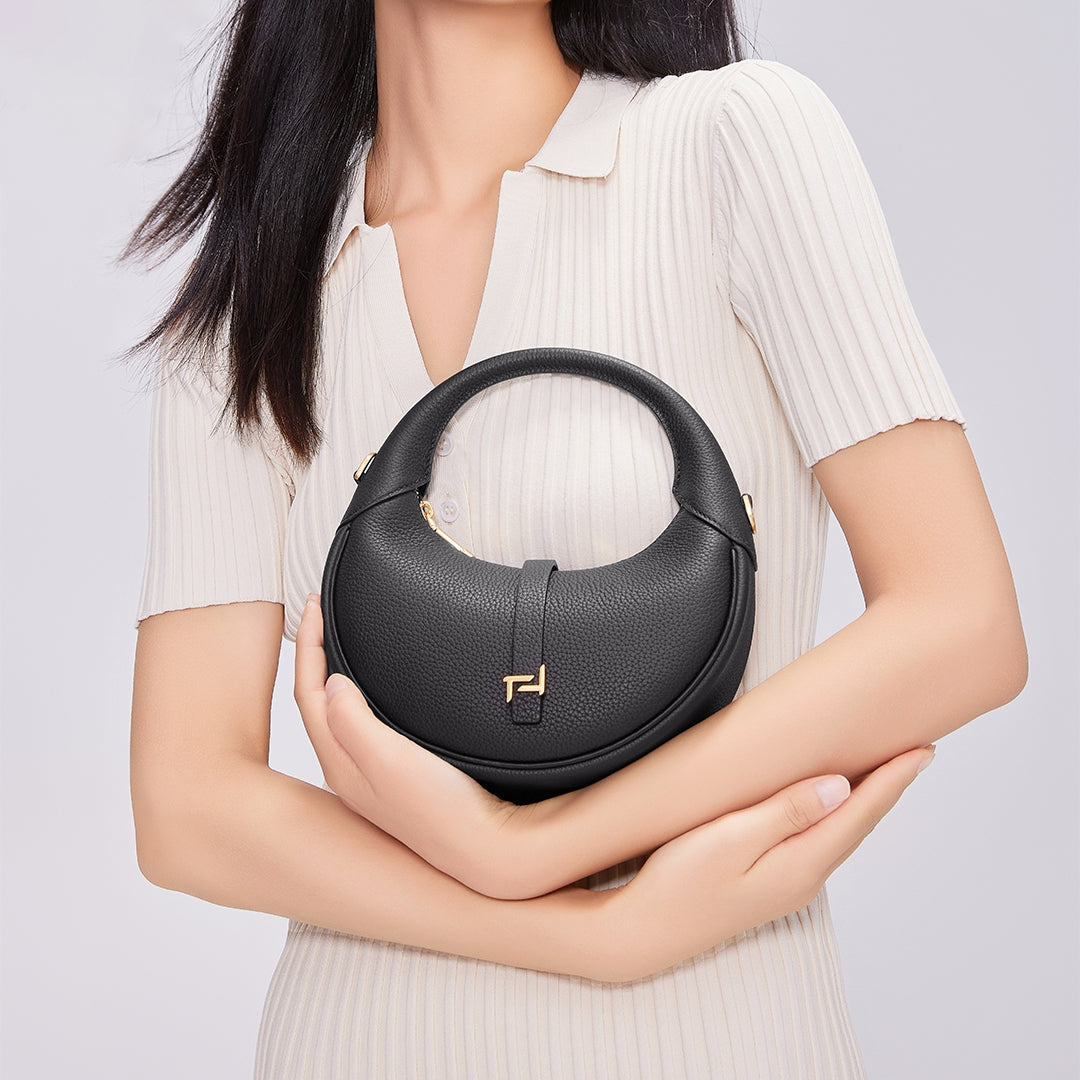 Handmade Black TOGO Leather Crescent Bag