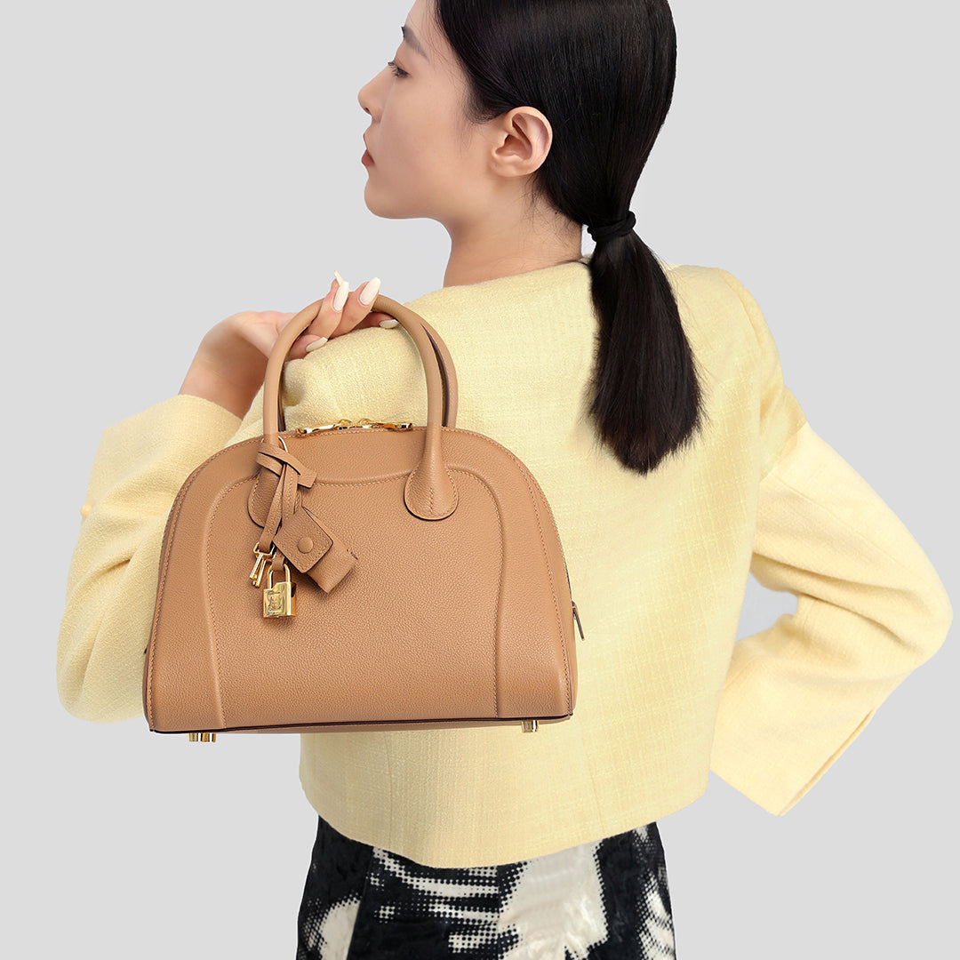 Handmade Milk Tea EVE Leather Dome Shell Tote Bag