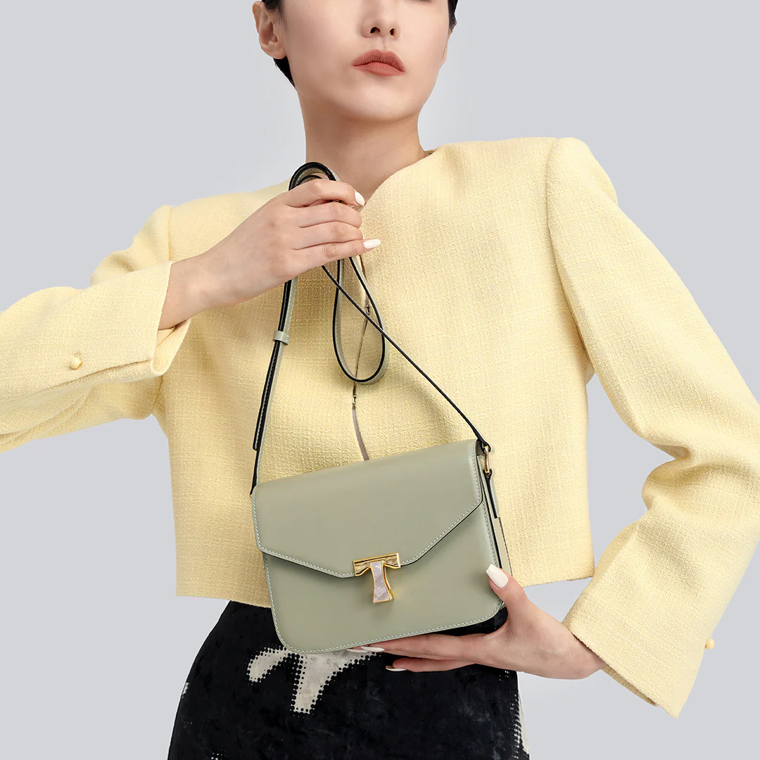 Handmade Green BOX Glossy Leather Tofu Crossbody Bag
